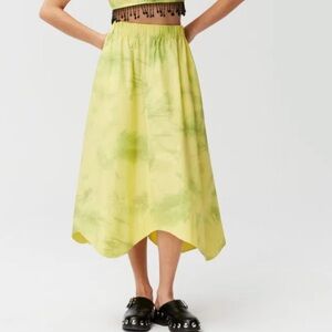 Ganni Green Midi A-Line Skirt Asymmetrical Resort Wear